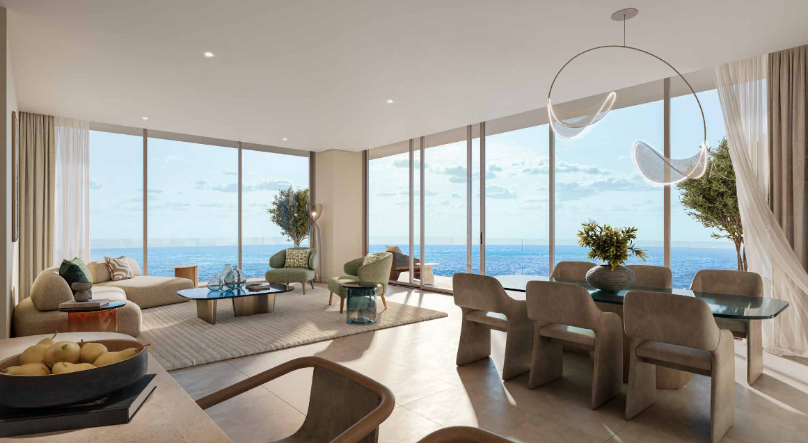 Chelsea Residences interior living room with panoramic sea views