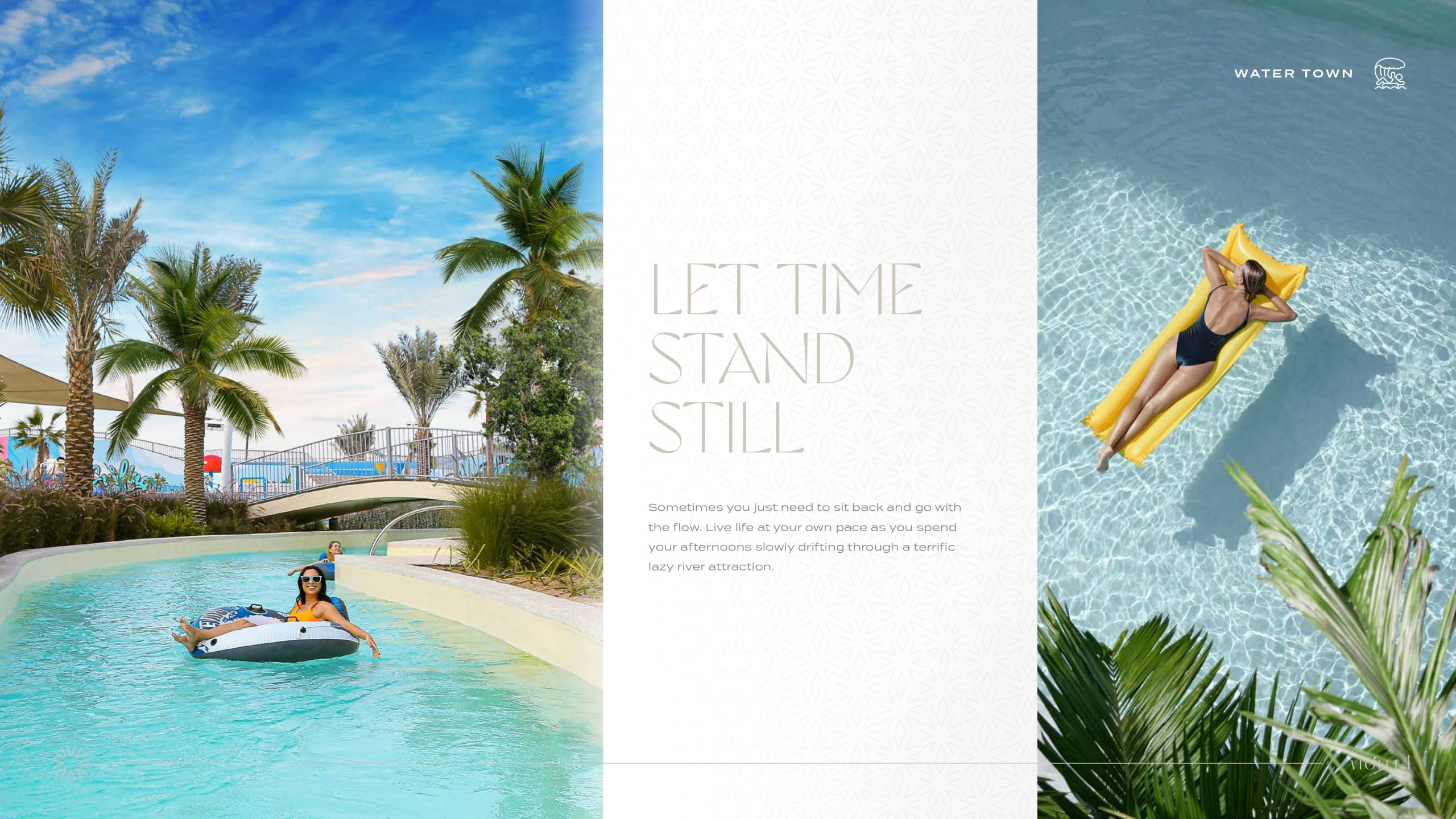 DAMAC Hills 2 lazy river with palm trees and tropical landscaping