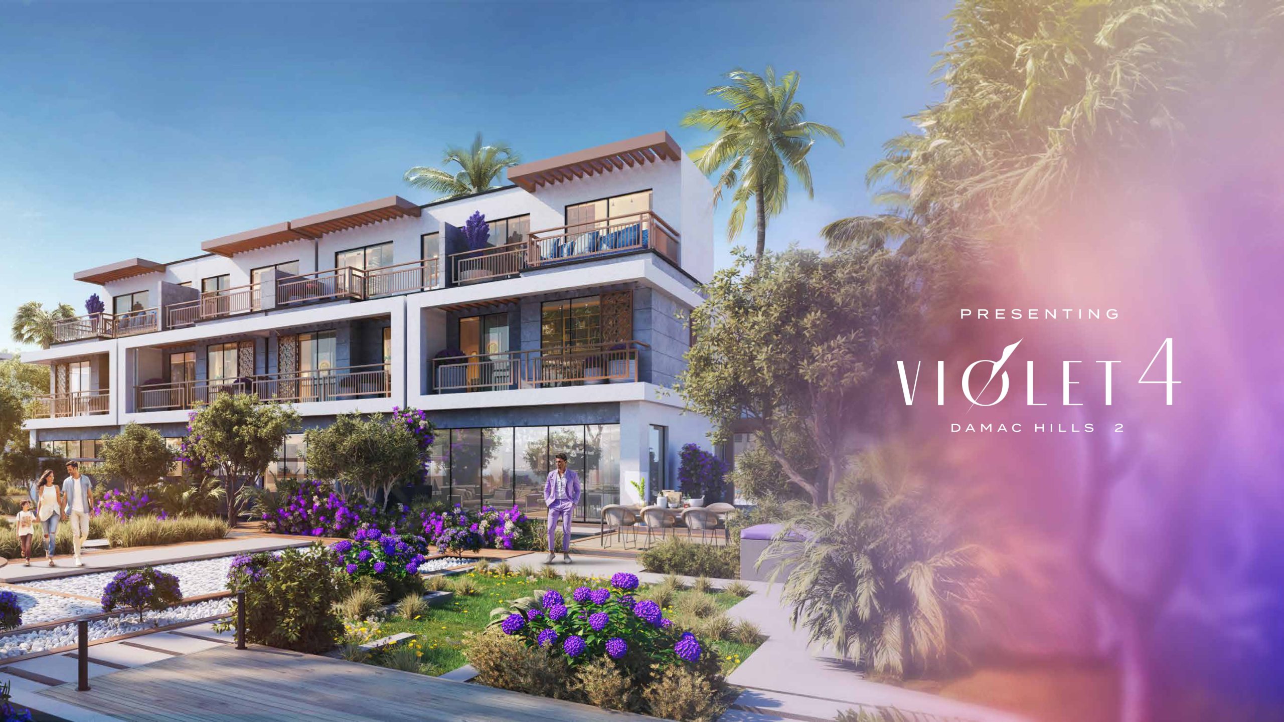 DAMAC Hills 2 Violet townhouses with landscaped gardens